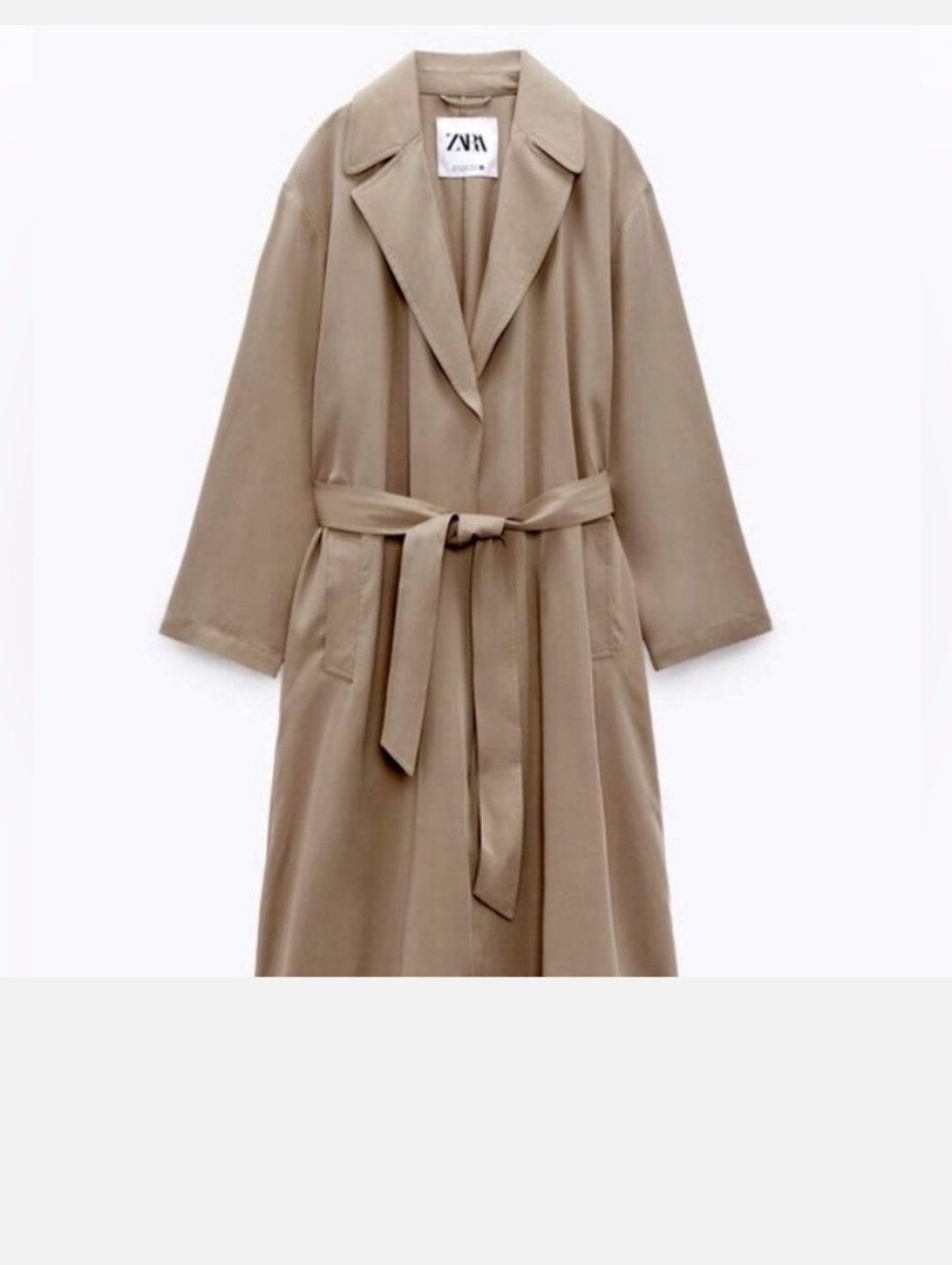 Women's Zara Size Large Tan Tie Waist Trench Sweater Wrap Lightweight - Picture 4 of 9